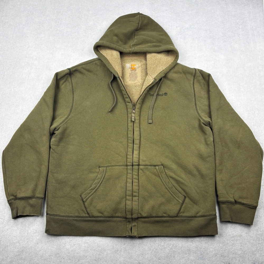 Timberland Jacket Mens 2XL Green Sherpa Lined Heavy Fleece Full Zip Hoodie XXL